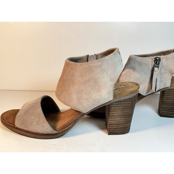 TOMS Suede Majorca Cutout Block Heels Womens Casual Sandals Shoes Taupe Size 6M - Picture 2 of 16